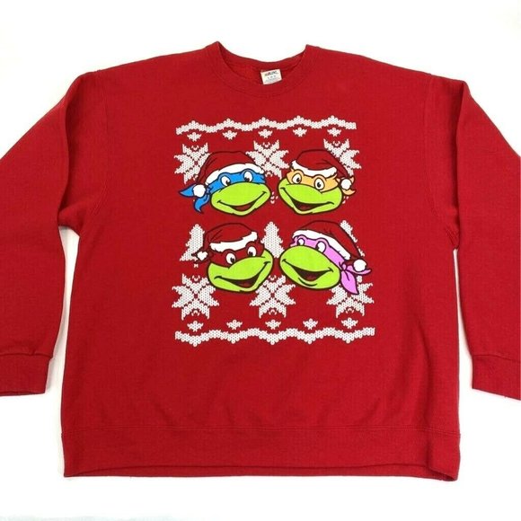 Jerzees Other - Ninja Turtles Jerzees Mens Ugly Christmas Sweatshirt Red Nordic Fair Isle XL